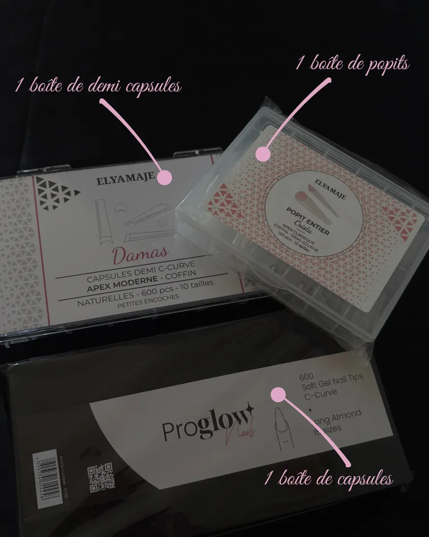 Boîtes de demi-capsules, de popits et de capsules utilisées en formation