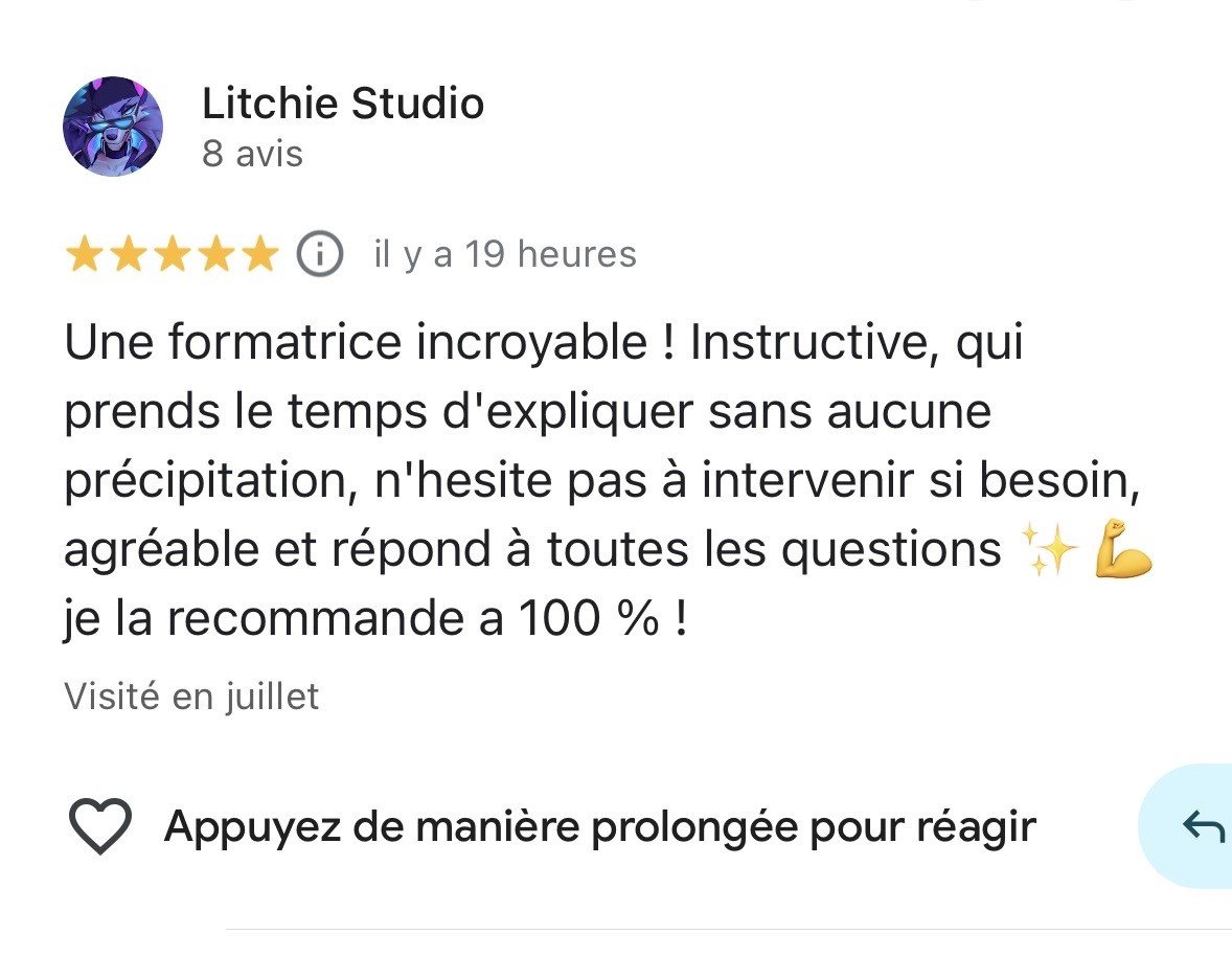Avis Google de Litchie Studio sur la formation Nail Art by LNail's