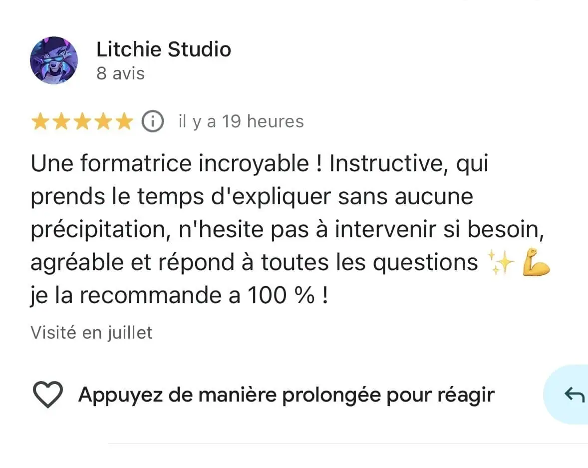 Avis Google de Litchie Studio sur la formation Prothésiste Ongulaire by LNail's