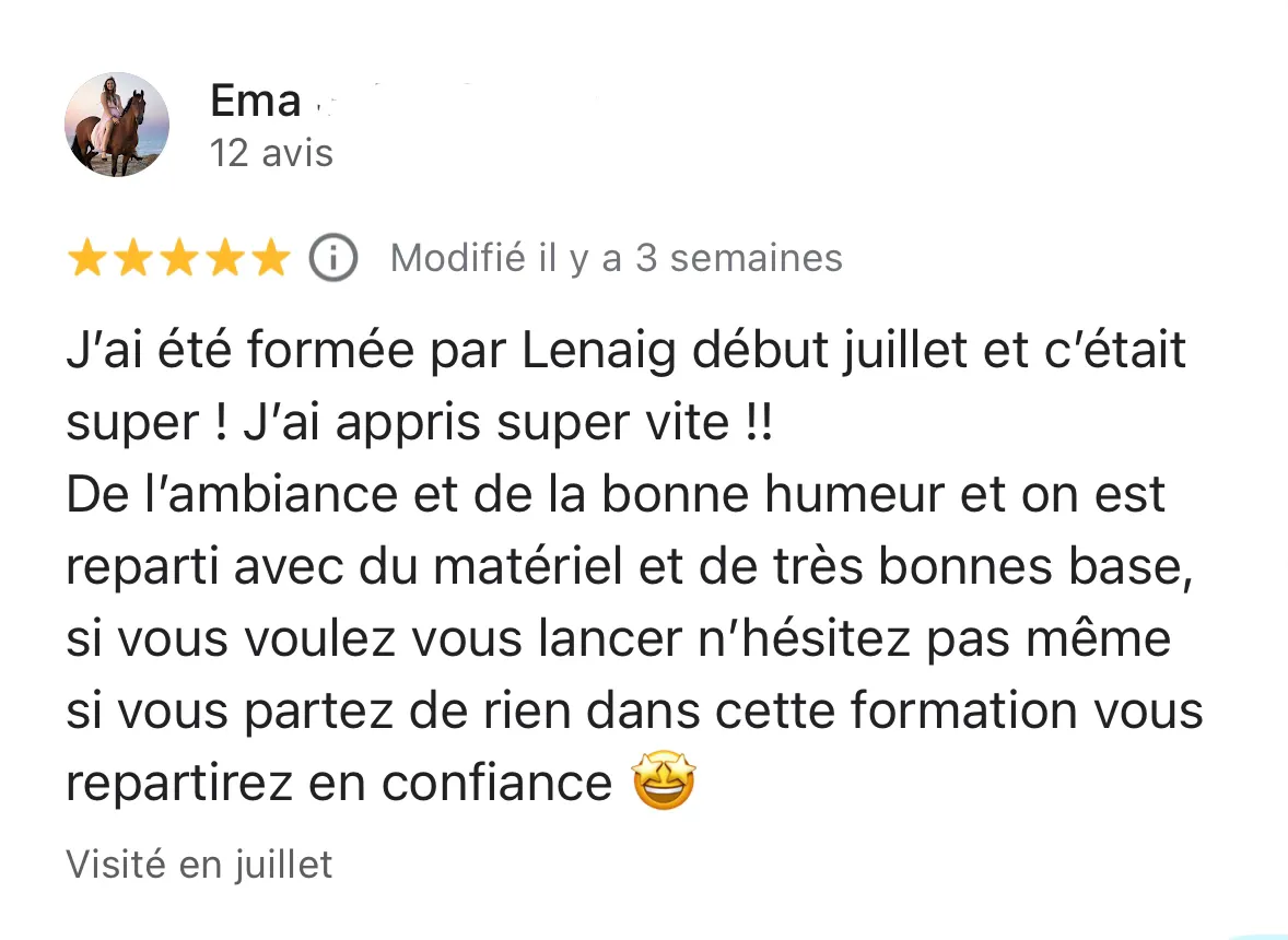 Avis Google d'Ema sur la formation Prothésiste Ongulaire by LNail's