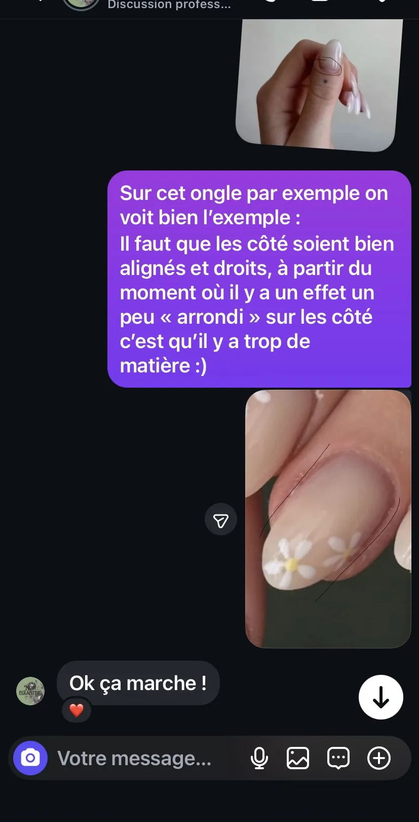 Échange de suivi avec une élève après la formation