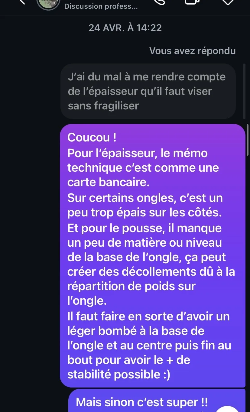 Échange de suivi avec une élève après la formation